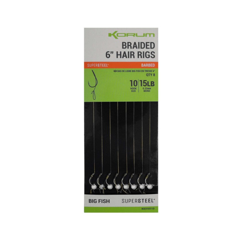 Korum Big Fish Braided Hair Rigs 6" Barbed Korum Big Fish Braided Hair Rigs 6" Barbed
