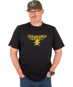 Black Cat Distressed Logo Black Tee