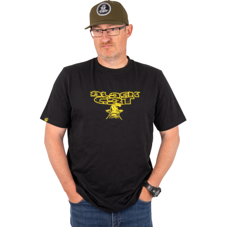 Black Cat Distressed Logo Black Tee